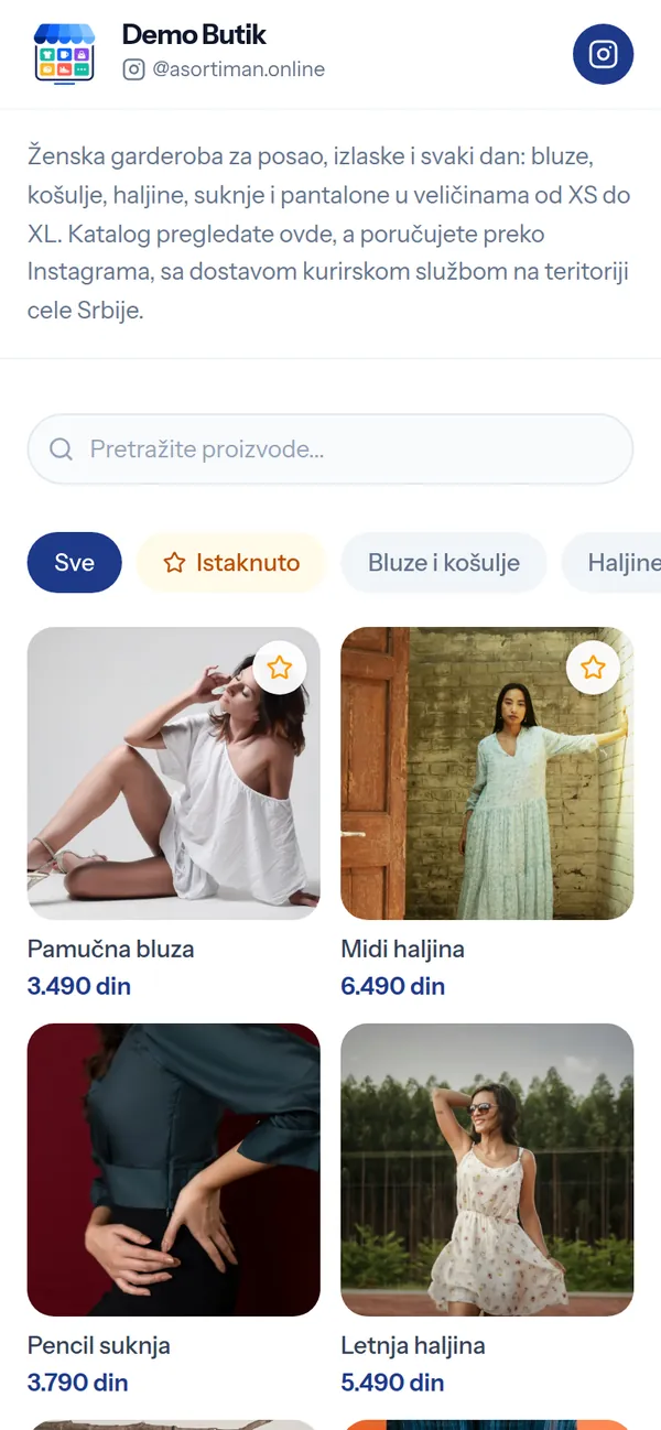 Izgled Klasičan na prodavnici Demo Butik