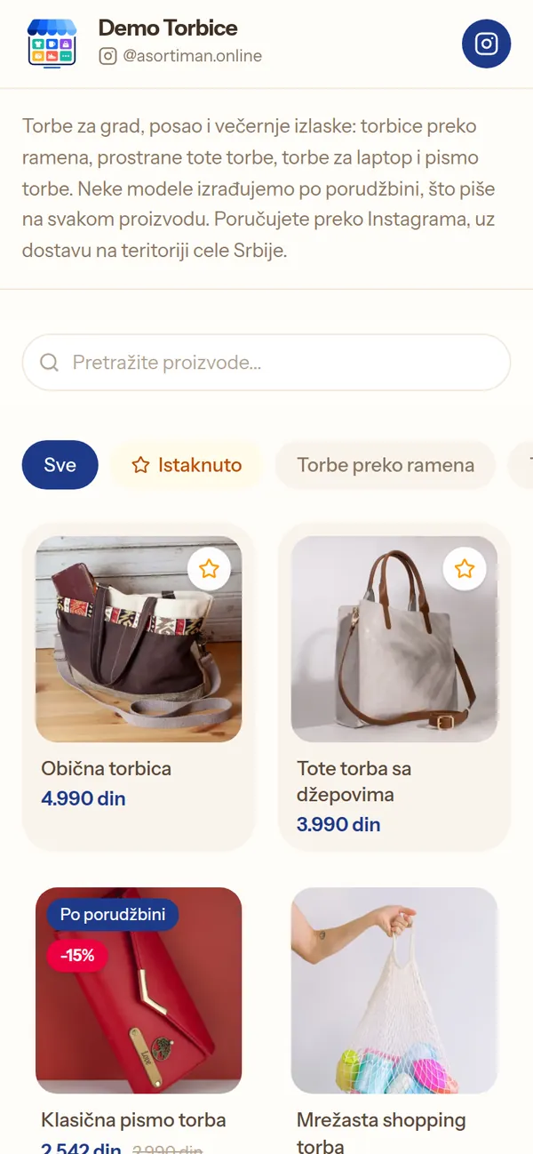 Izgled Butik na prodavnici Demo Torbice